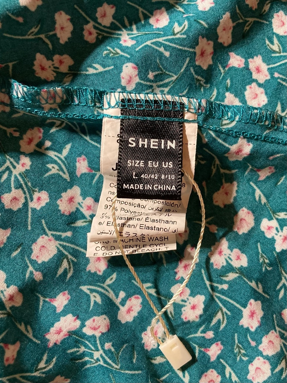 SHEIN Teal Floral Puff-Sleeve Dress - Picture 5 of 6